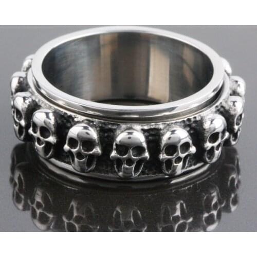Gothic Style Punk Satanic Skeleton Stainless Steel Ring Skull Rings For Men Hip Hop Fashion Jewelry Gift
