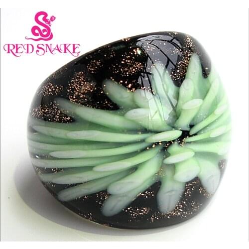 RED SNAKE Free Shipping Fashion Ring Handmade peak green Coral flower Murano Glass Rings