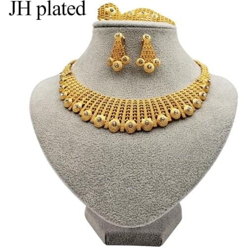 Dubai Fashion gold color jewelry sets African bridal wedding gifts party for women Necklace Bracelet earrings ring set jewellery