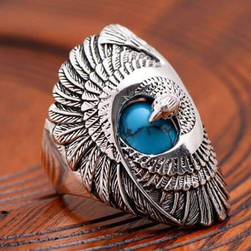 Fantasy Silver Plated Flying Bird Knuckle Rings For Women Bohemia Style Blue Stone Seagull Wild Goose Pattern Finger Ring B3M135