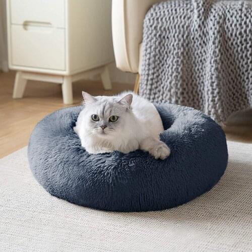 Cat Beds Soft Washable Long Plush Pet Kennel Deep Sleeping Bag Dog House Pet Mat Waterproof Bottom Long Fluffy Calming Cushion