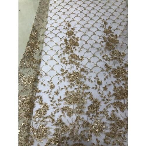 Beautiful golden flower sequins with golden bead tube embroidery, African lace fabric, suitable for ladies' fashionable party dr