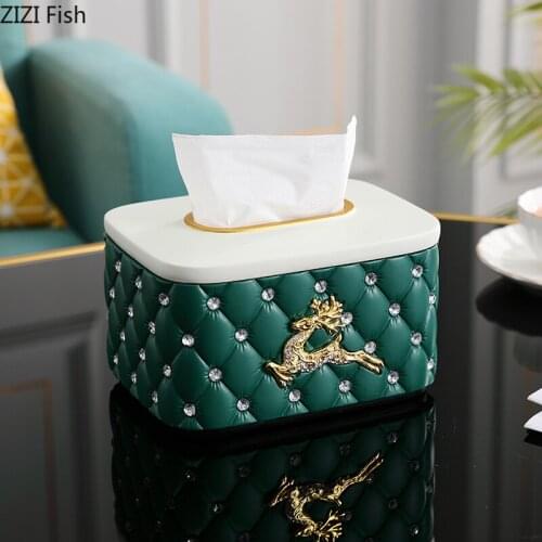 Creative Golden Deer Tissue Box Kitchen Storage Exquisite Seat Type Paper Storage Box Luxury Diamond Resin Tissue Box Home Decor