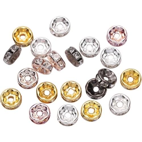 50Pcs/Lot 4/6/8/10mm Rhinestone Rondelles Spacer Beads DIY Bracelet Necklace Jewelry Making Findings Supplies Glass Loose Beads