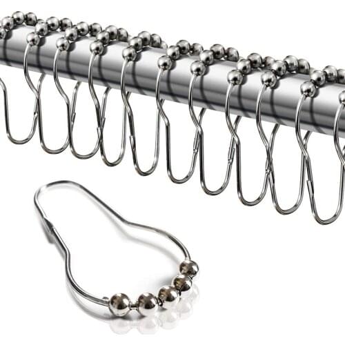 12 Pcs/lot Stainless Steel Curtain Hook Up Shower Curtain Rollerball Hooks Ring Home Curtains Rods Decor Hardware Accessories
