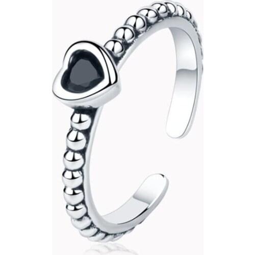 Metal Silver Colour Crystal Heart Shape Adjustable Open Ring Design Cute Fashion Love Jewelry For Women Girls Party Gift
