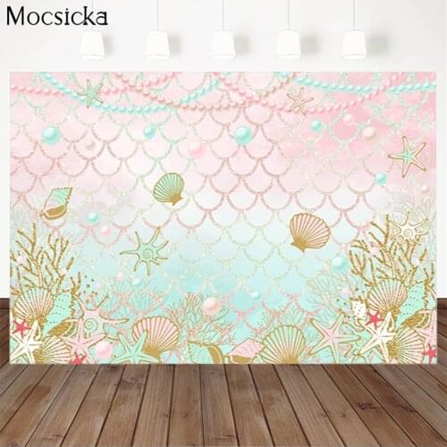 Mocsicka Baby Shower Background Pearl Shell Decoration Style Newborn Baby Photo Background Photography Studio