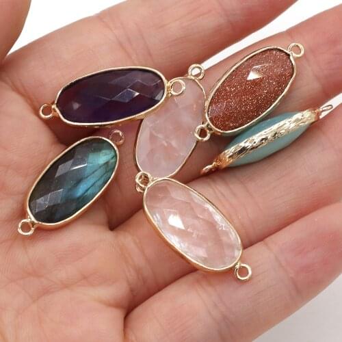 Natural Stone Crystal Pendant Faceted Amethysts Charms Connector for Jewelry Making DIY Necklace Bracelet Accessories Wholesale