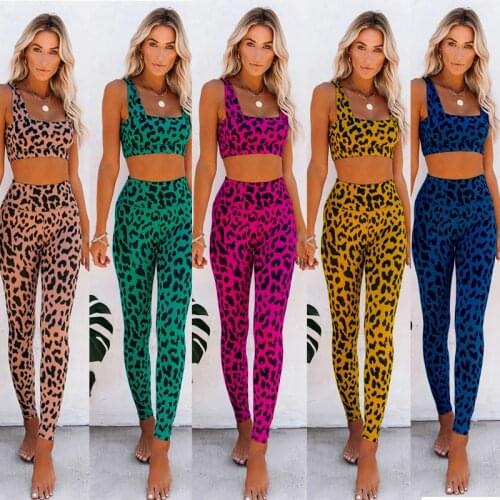 2021 New Arrival Leopard Print Women Set Casual Sexy Workout Clothes For Women Sport Suits Gym Wear Sports Outfit