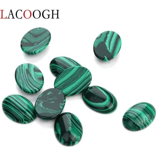 Wholesale 10pcs/lot Natural Bulk Beads 10x14 13x18mm Flat Back Oval Cabochons Cameo Malachite Stone Beads for Jewelry Makings