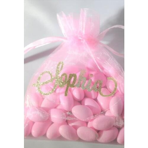 Personalized any text or Name Organza Favor Bag for Birthday Parties, Bridal Showers, Baby Showers, Sweet 16, Christenings
