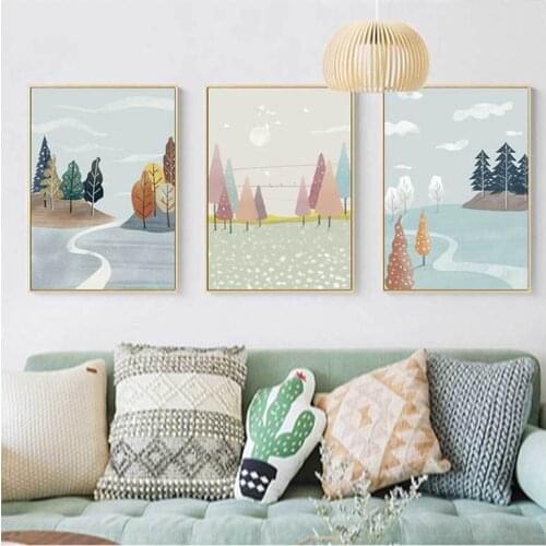 Modern Minimalist Small Fresh Illustration Poster Woodland Road Landscape Poster Study Living Room Decorative Painting Pictures