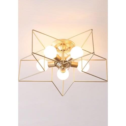 Nordic Copper Ceiling Chandelier E27 Star Five-Head Chandelier Lighting Home Fixture for Living Room Bedroom Home Decoration