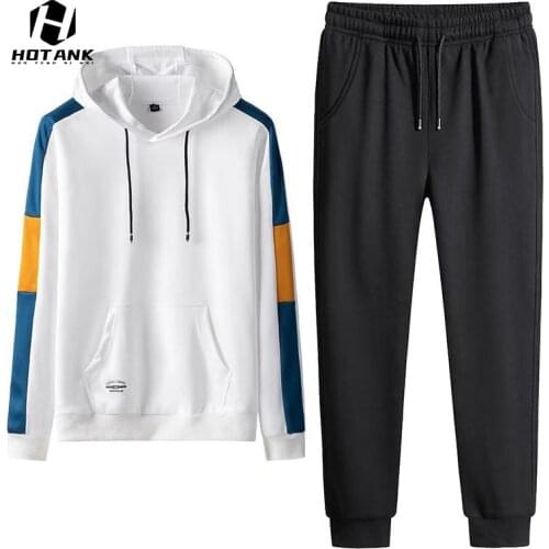 Patchwork Casual Sportswear Mens Sets 2021Korean Fashion Hoodie Sweatpants 2 Piece Set Men Harajuku Tracksuit Streetwear