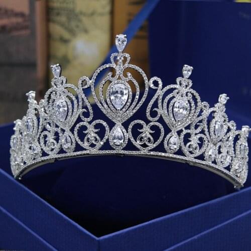 Luxury AAA cubic zirconia Baroque Queen King big couronne brilliant fully-jewelled pave wedding hair accessories for women H-004