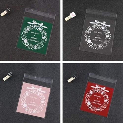 300pcs- 10*10cm+3cm Christmas OPP Self-adhesive Pocket Cookies Candy Bag Handmade Soap Cosmetic Sample Gift Packaging Bag