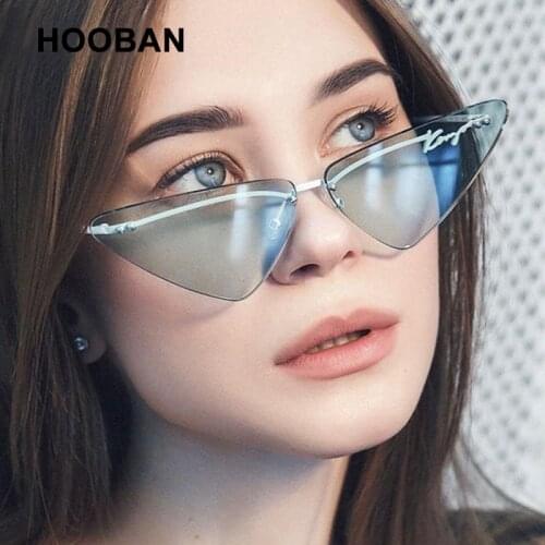 HOOBAN Fashion Small Cat Eye Sunglasses Women Brand Designer Rimless Sun Glasses For Female Retro Outdoor Eyeglasses UV400