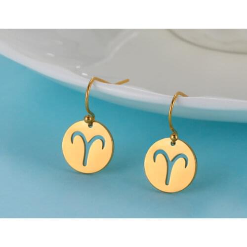 Unift Zodiac Constellation Earrings Leo Libra Aries Stainless Steel Pendant Earings Fashion Trendy Women Jewelry Birthday Gift
