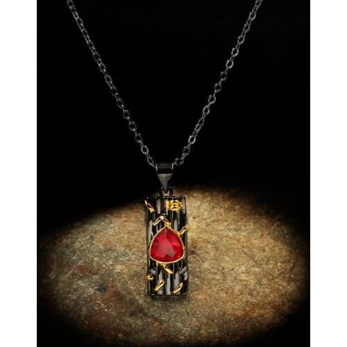 CHARLINLIOL Vintage Italy Jewelry Luxury 925 Silver Ruby Pendant Necklace for Women Charm Choker Chain Ethnic Style Jewelry