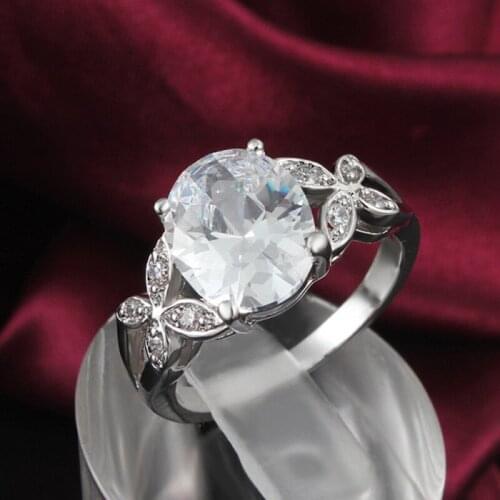 YINHED Top Quality Egg Shape AAA+ Cubic Zirconia Wedding Rings for Women White Gold Color CZ Butterfly Ring Jewelry ZR421