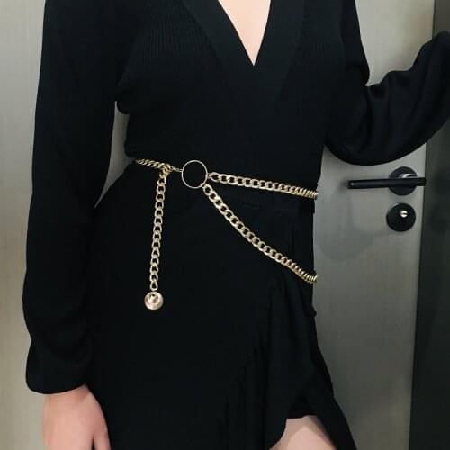 Retro Women Chain Belt Gold Sliver Metal Luxury Waist Chain Designer Long Tassel Jewelry Round Chain Belts cinturon cadena mujer