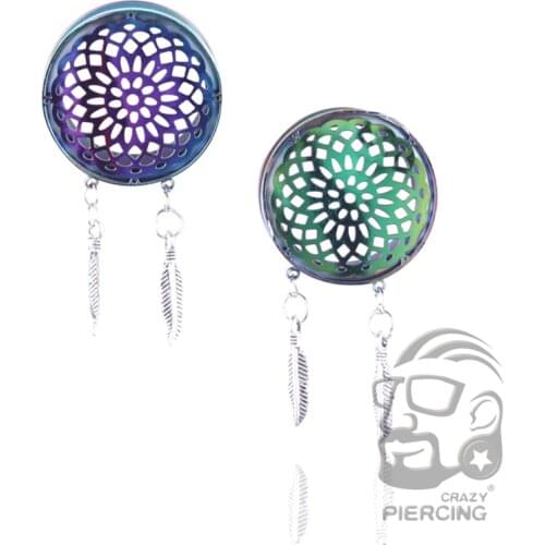 1 Pair Multicolor Dream Catcher Steel Ear Plugs Flesh Tunnel Fashion Earring Expander Piercing Jewelry