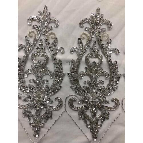 2Pcs Black Gold Silver Burgundy Clothing Beaded Sequins Beads Lace Mesh Applique Net Yarn Wedding Dress New Accessories