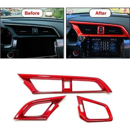 3pcs ABS Middle Air Outlet Frame for Honda Tenth Generation Civic 2016 2017 2018 2019 New Style Red Car Interior Decoration