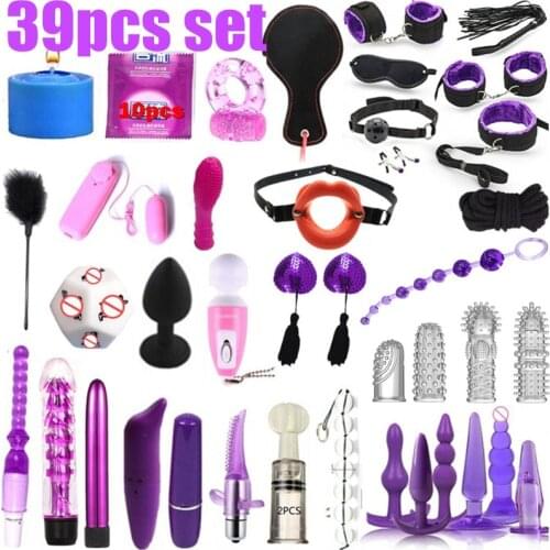 39 PCS Sex Toys For Women G Spot Dildo Vibratorn Butt Anal Plug Penis Cover Slave Games Handcuffs for Sex Whip Bdsm Bondage Set