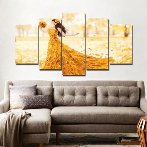 Poster Wall Picture 5 Pieces/Pcs Maple Dress Girl Canvas Art Print Modular Painting For Home Decoration Kids Room Framework