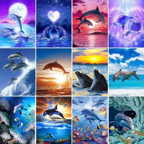 QIZITENG 5D Diy Diamond Embroidery Dolphin Cross Stitch Diamond Painting Kit Mosaic Animal Sale Rhinestone Art Handicraft Gift