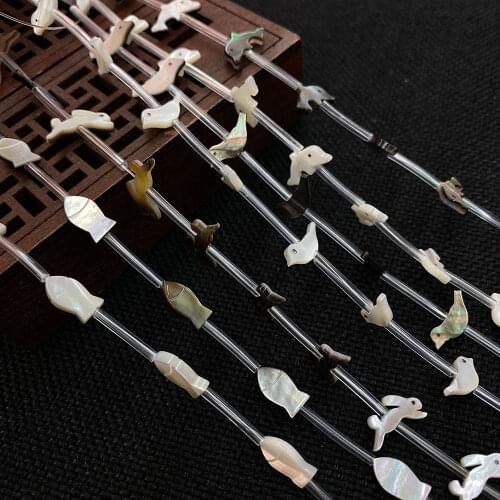 Natural Sea Shell Animal-shaped Beads Black and White Mother-of-pearl Rabbit Dolphin Loose Beads DIY Jewelry Accessories 5pcs