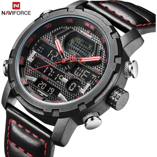 NAVIFORCE 2021Top New Fashion Brand Mens Sport Watch Men Black Leather LED Analog Waterproof Quartz Watches Male Date Clock