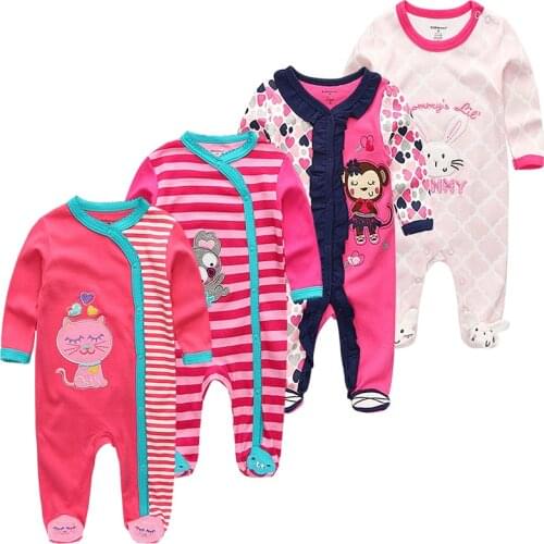 3 6 9 12Months Baby Rompers Newborn Girls&Boys Cotton Clothes of Long Sheeve 4Piece Infant Clothing Pajamas Overalls roupas bebe