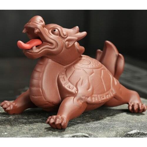 Dragon turtle Tea Pet Ornaments Purple Clay Purple Sand Tea Pet Handmade CeramicTea Accessories Home Decoration Crafts Tea Tools