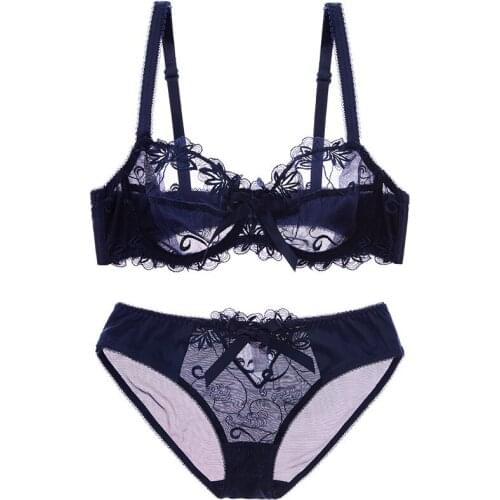 European and American sexy underwear ultra thin transparent mesh womens bra suit lace underwear