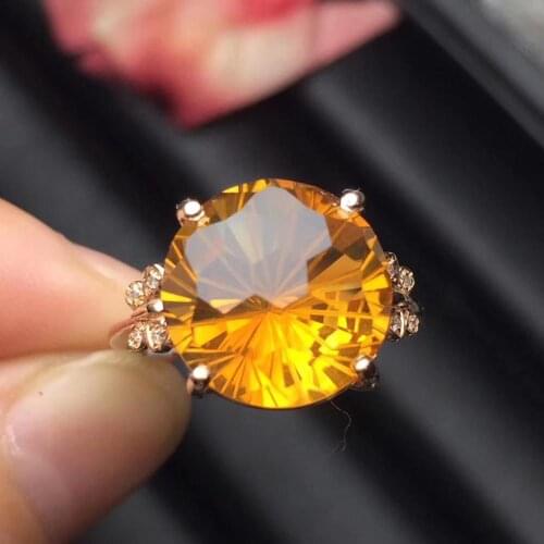 Citrine Ring 18K Gold AU750 Round Shape 12mm Natural Citrine Gemstones Rings for Female Anniversary Gift Fine Rings