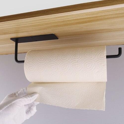 Kitchen WC Paper Holder Black 304 Stainless Steel Adhesive Wall Mounted Toilet Tissue Roll Shelf Rack Big Paper Towel Hanger Bar