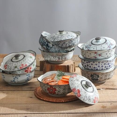 5.5-inch Square Tureen Japanese-style Underglaze Ceramic Soup Bowl Steaming Bowl Noodle Bowl with Lid Stew Pot for Household Use