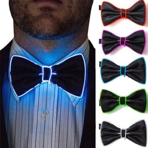 Men LED Wire Necktie Bowtie Luminous Flashing Light Up Bow Tie For Club Party Wedding