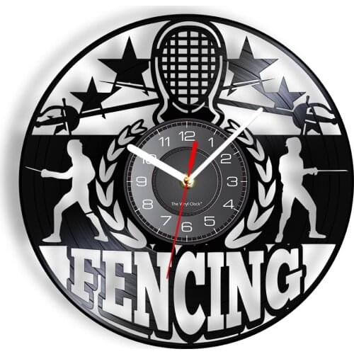 Fencing Vinyl Record Wall Clock Fencer Fighter Vinyl Disk Crafts Wall Watch Vintage Design Office Bar Room Home Decor Timepieces