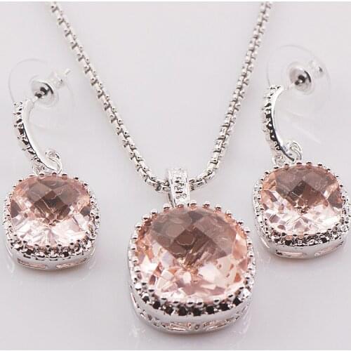 New Morganite Woman 925 Sterling Silver Crystal Pendant Earrings TT440