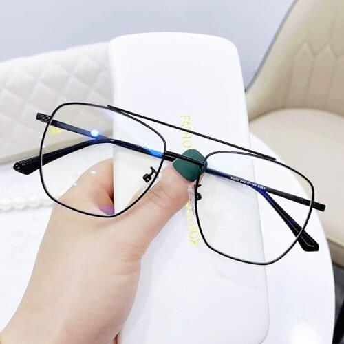 New Trendy Women Office Anti Blue Light Oversized Computer Glasses Square Female Blue Blocking Big Size Eyeglasses Alloy Frame