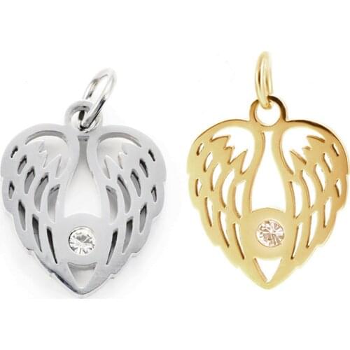 Heart Charms for Jewelry Making Bulk Gold Angel Wings Pendant Diy Earring Necklace Accessories Metal Copper Zircon 5mm Hole