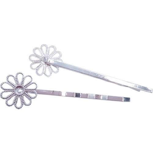 Silver Plated 120pcs Hair Pins with 15mm Flower Hairpins Jewelry Findings Hair accessories HPF36
