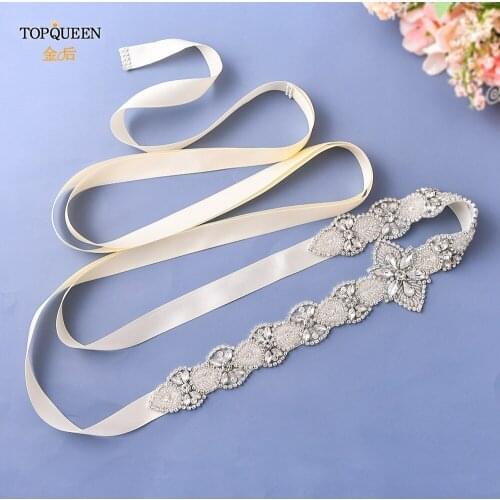TOPQUEEN S411 Diamond Wedding Belts Crystal Beaded Belts for Dresses Belts with Rhinestones Plus Size Sash Belts for Dresses