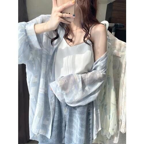 Long sleeve shirt womens top 2021 summer new Korean sunscreen cardigan coat thin and comfortable