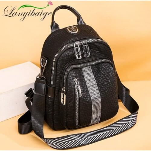 LANYIBAIGE Pockets Large Capacity Women Backpack High Quality PU Leather Vintage School Backpacks Female Shoulder Bags For Girls
