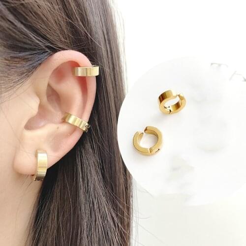 No Piercing Stainless Steel Earrings for Women Small Ear Cuffs for Men Dainty Unusual Ear Clips Buckles Real 18K Jewelry Women