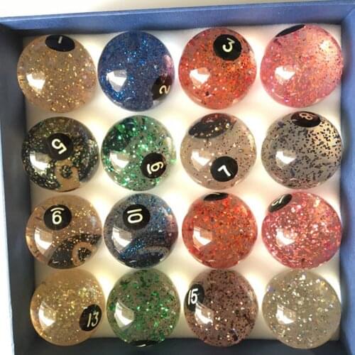 Original Taiwan 57.2mm Billiards Pool Balls Transparent with Glitter Balls Phenolic Resin balls Complete Set of Billiard balls